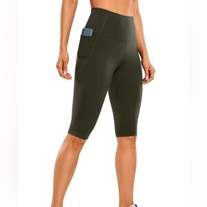 *NWT*CRZ YOGA Olive Green High-Waist Capri Leggings with Side Pocket